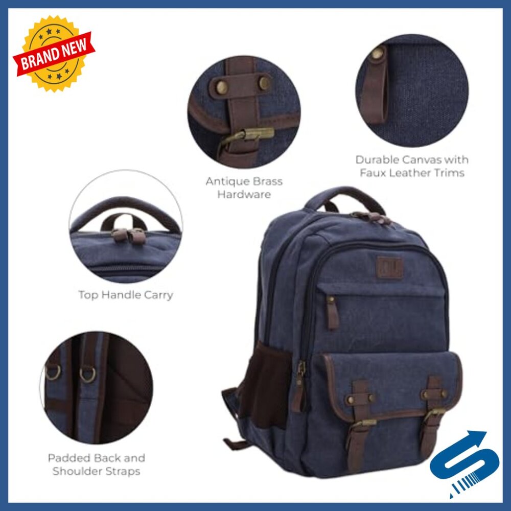 Durable Canvas Leather Backpack With Concealed Co… - image 3